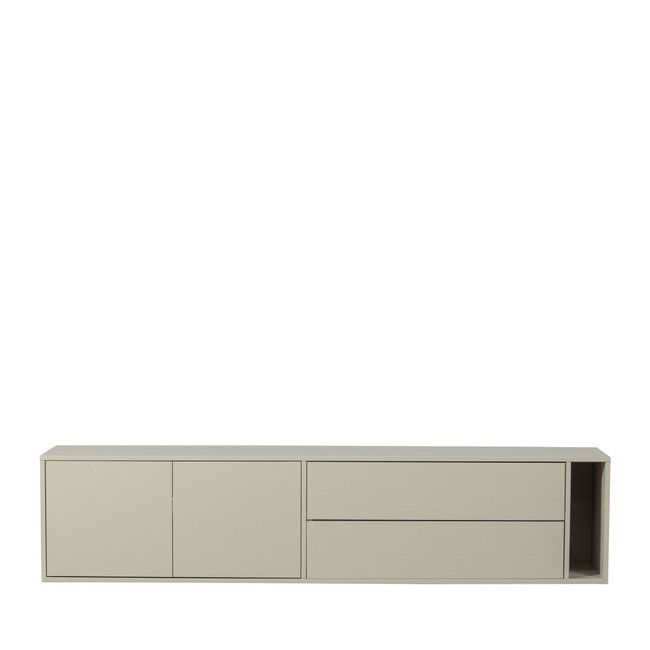 Meuble TV 2 portes, 2 tiroirs en bois L200cm- SETTLE DOWN Couleur grège <span itemprop=