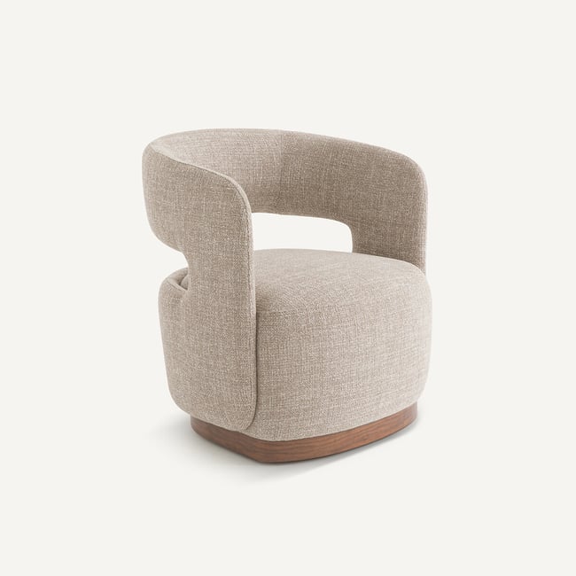 Fauteuil pivotant base noyer, tissu chiné, Jesper - AM.PM