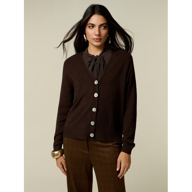 Cardigan col en V marron <span itemprop=