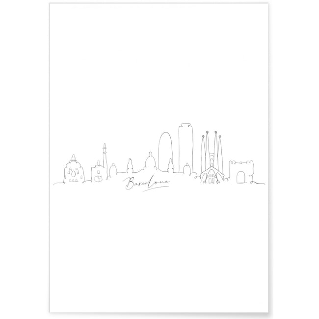 Affiche Line Art Barcelone Couleur blanc <span itemprop=