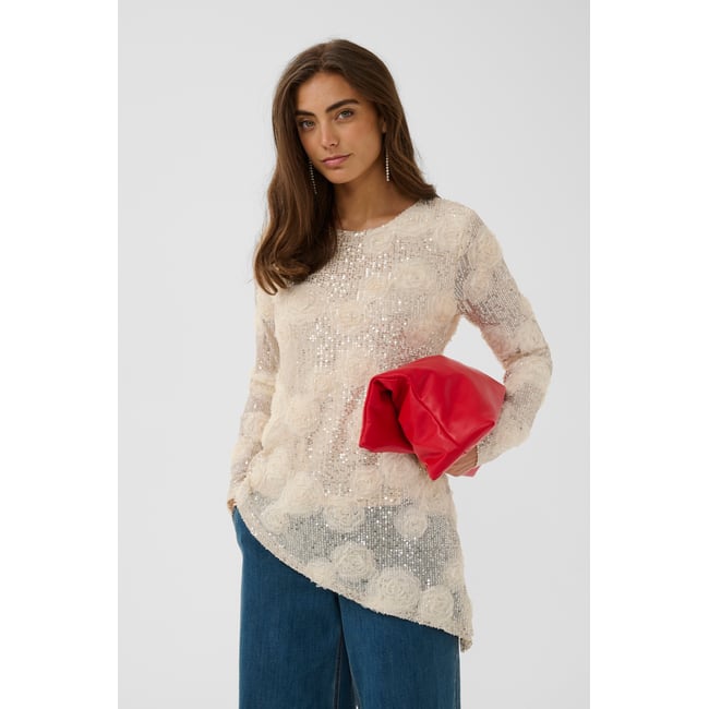 Blouse à manches longues beige whitecap sequins <span itemprop=