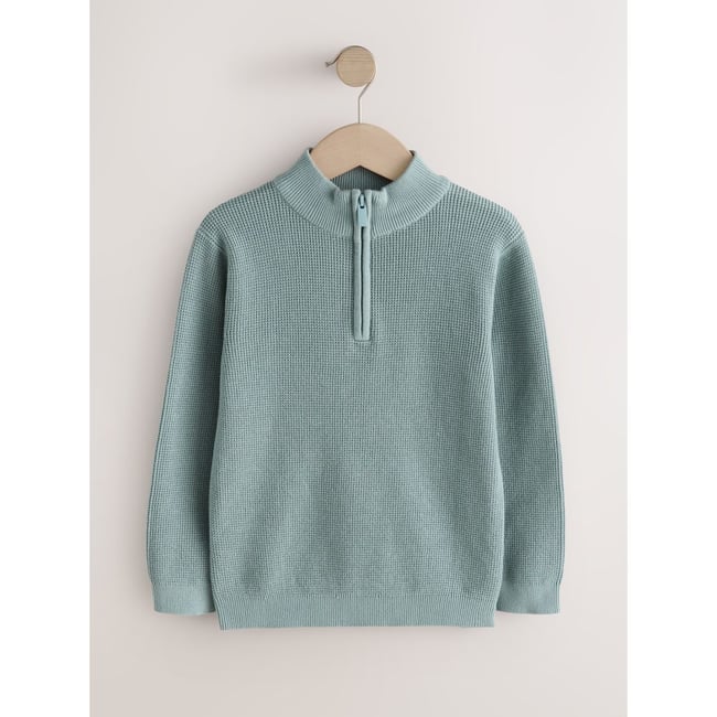 Pull en maille texturée avec col zippé bleu minéral <span itemprop=