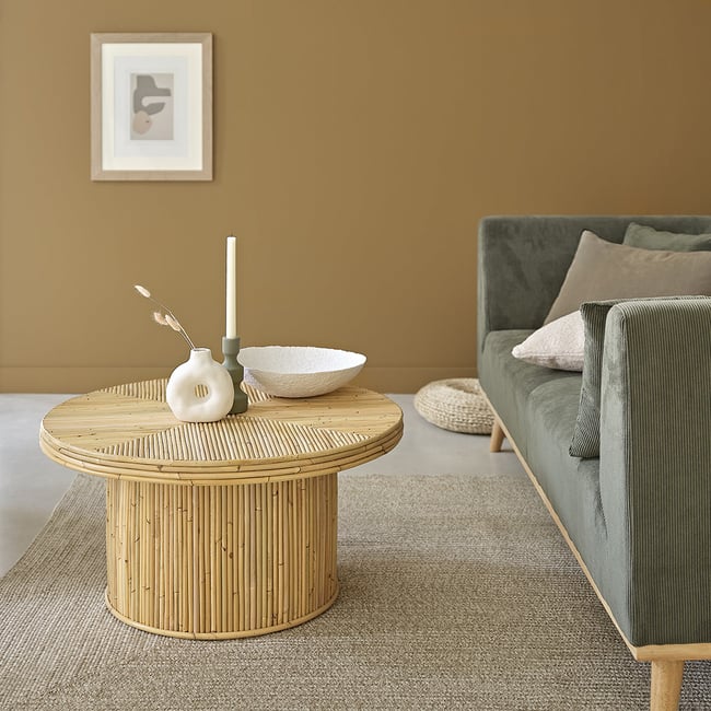 Table basse en canne de rotin 80 cm  ALMA Couleur naturel <span itemprop=