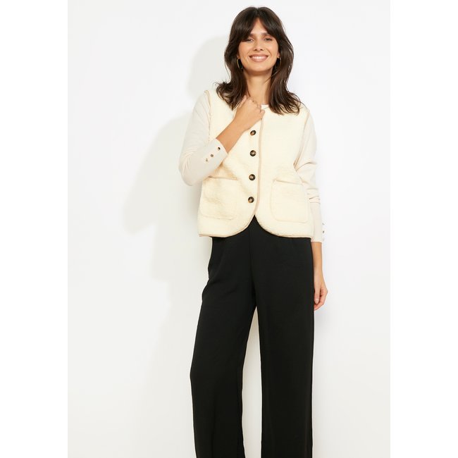 Gilet sans manches texturé blanc vanille <span itemprop=