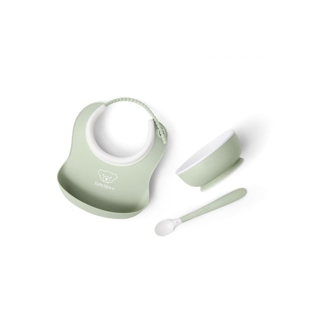 Coffret repas avec bavoir vert <span itemprop=