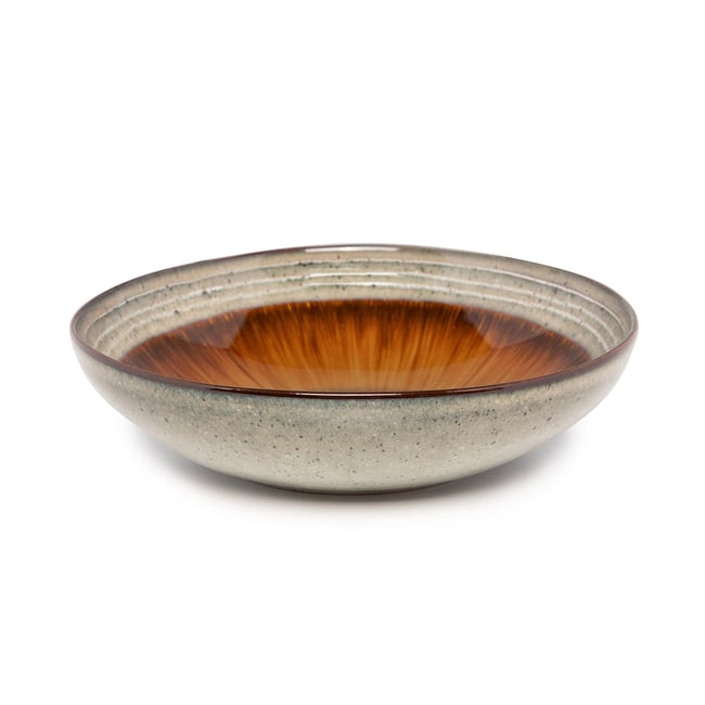 Assiette de pâtes en grès cérame COMPORTA Couleur marron ambré <span itemprop=