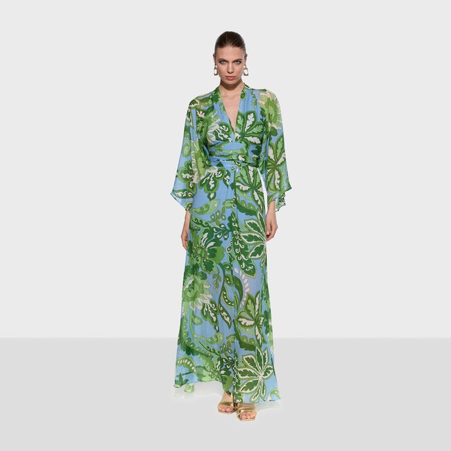 Robe longue avec ceinture incluse vert clair <span itemprop=