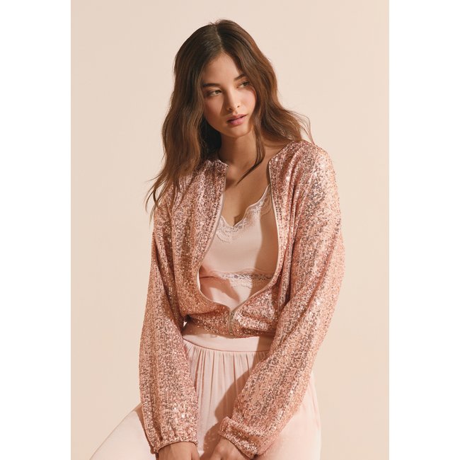 Veste à sequins HARMONIE saumon peche <span itemprop=