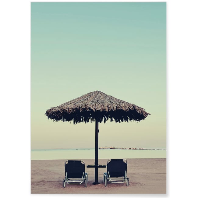 Poster Nature Plage Parasol Couleur blanc <span itemprop=