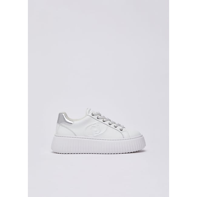 Baskets à plateforme en cuir blanc <span itemprop=