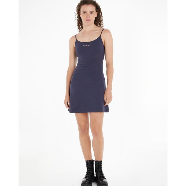 Vestido curto de alças finas marinho <span itemprop=