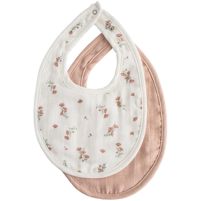 Lot de 2 bavoirs en mousseline blanc, rose, vert <span itemprop=