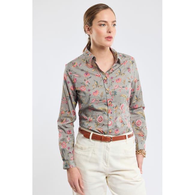 Chemisier fleuri en coton imprimé camélia <span itemprop=