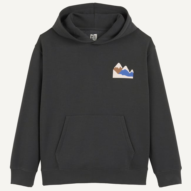 Sweat à capuche, avec motifs devant et dos, en molleton gris anthracite <span itemprop=