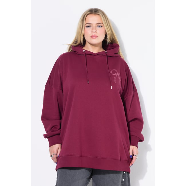 Sweat-shirt à capuche oversize, imprimé nœuds rouge vin <span itemprop=