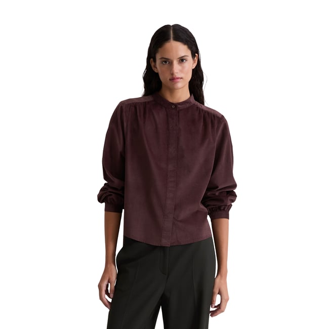 Blouse en velours loose en mélange de coton organique et de viscose rouge foncé <span itemprop=