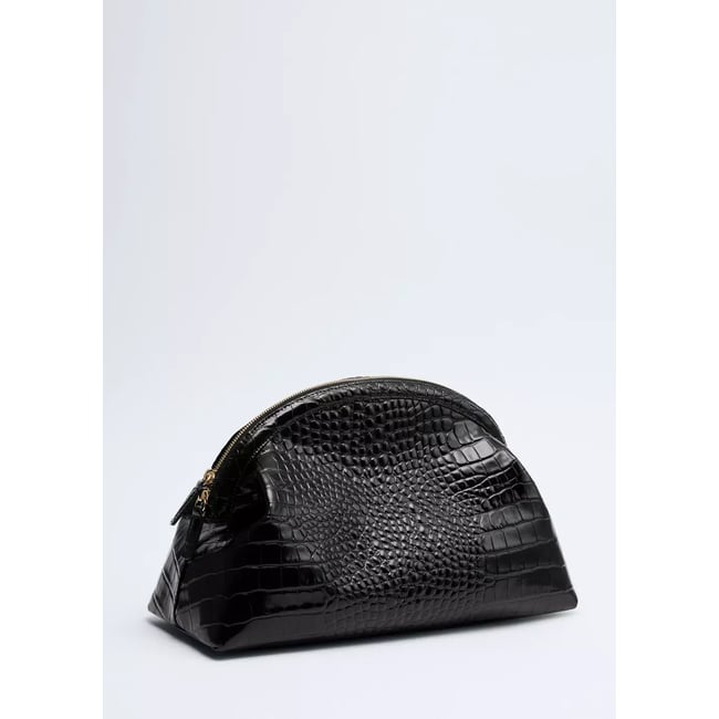 Pochette en cuir effet croco noir <span itemprop=