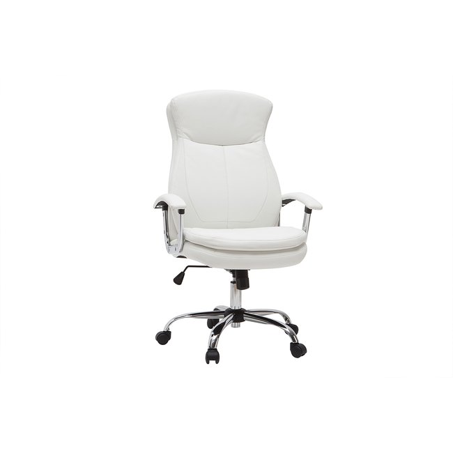 Fauteuil de bureau à roulettes design blanc et acier chromé WALL STREET Couleur blanc <span itemprop=