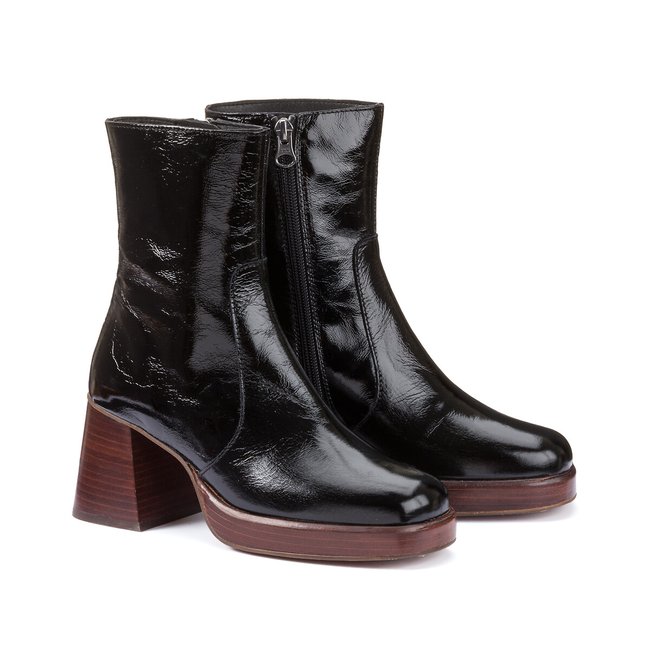 Brigand Glossy Ankle Boots in Leather, black patent, JONAK