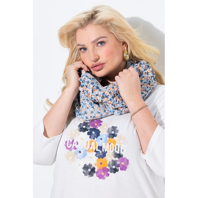 Foulard tubulaire à fleurs, avec jolis plis blanc cassé <span itemprop=