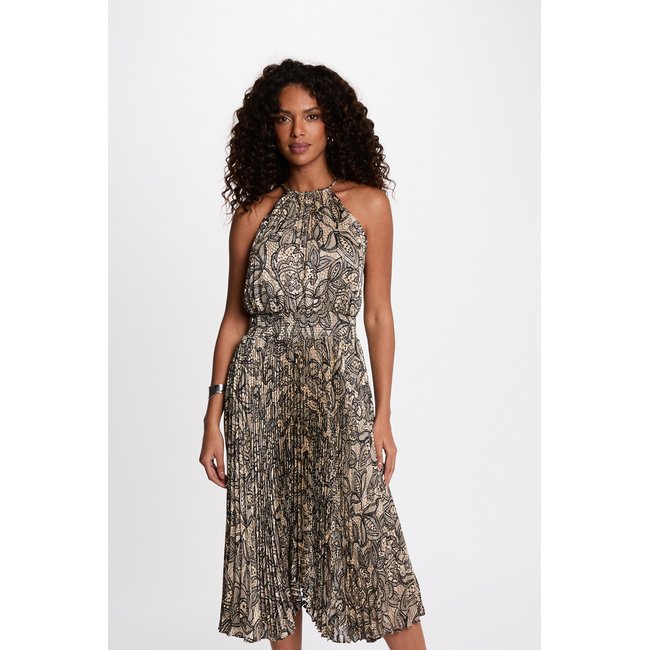 Robe sans manches plissée multicolore <span itemprop=