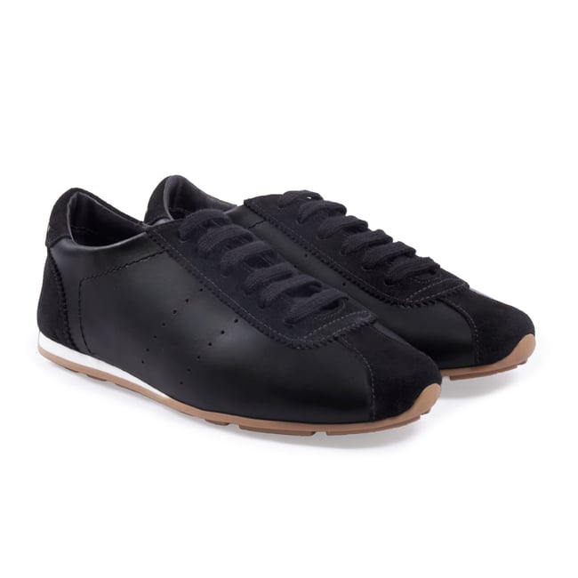 Baskets plates Sofia cuir noir <span itemprop=