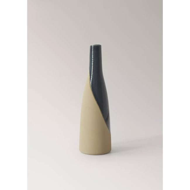 Vase 100 % grès bicolore Couleur bleu <span itemprop=