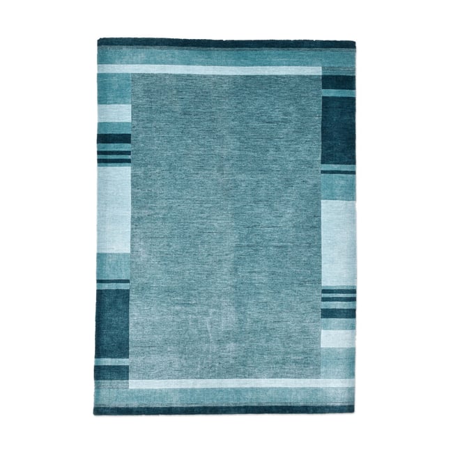 Tapis salon Arica tufté main laine viscose Couleur turquoise <span itemprop=
