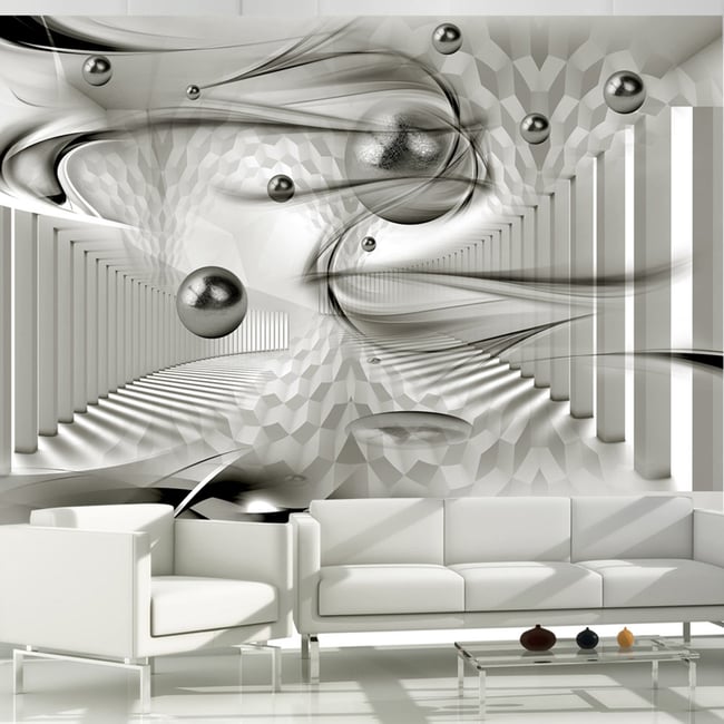 Papier peint intissé panoramique Abstractions Geometric storm Couleur beige <span itemprop=
