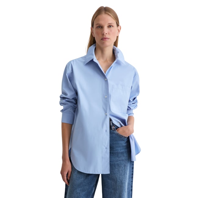 Blouse boyfriend en popeline de coton premium bleu clair <span itemprop=