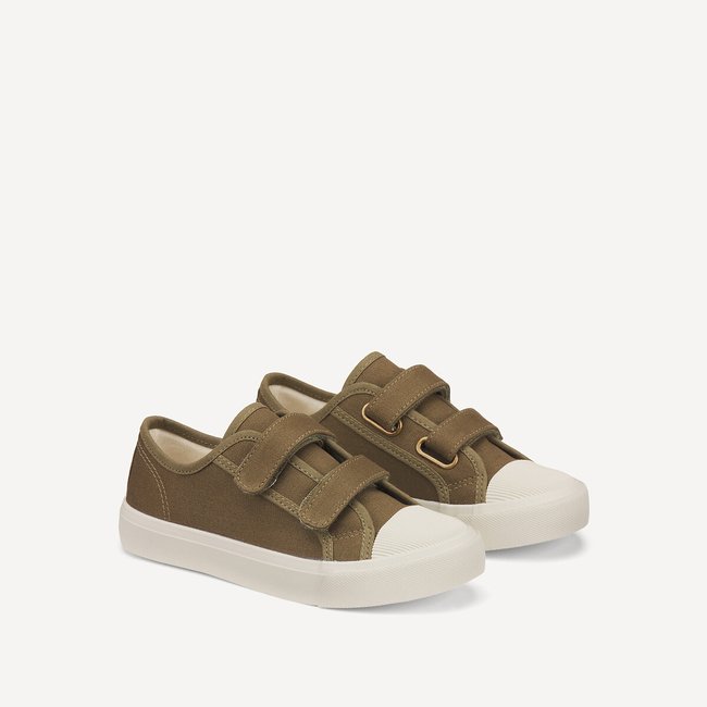 Baskets à scratchs en toile kaki <span itemprop=