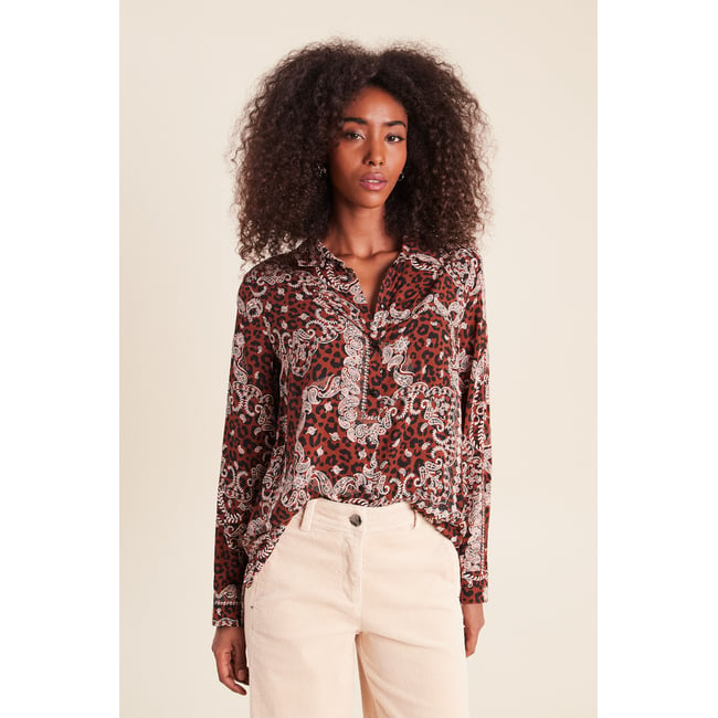 Chemise fluide manches longues marron <span itemprop=