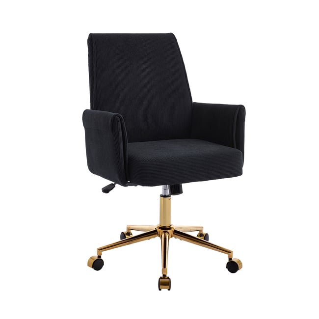 Chaise de bureau pivotante réglable en hauteur en velours côtelé, ELVAN - MEUBLES COSY