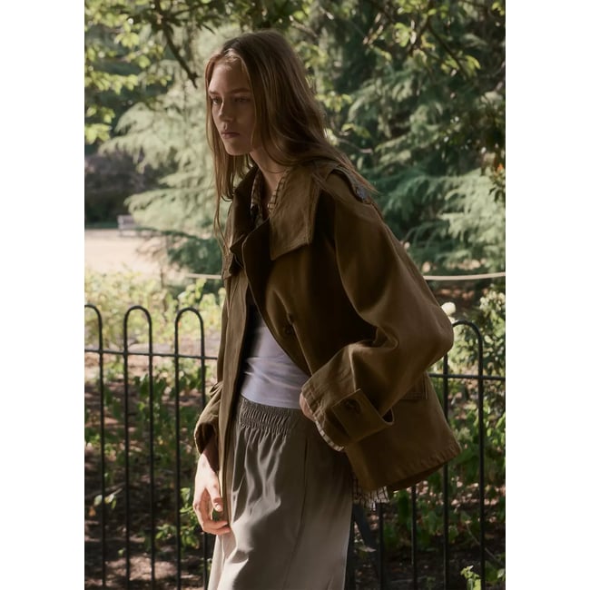 Parka denim à col cheminée kaki <span itemprop=