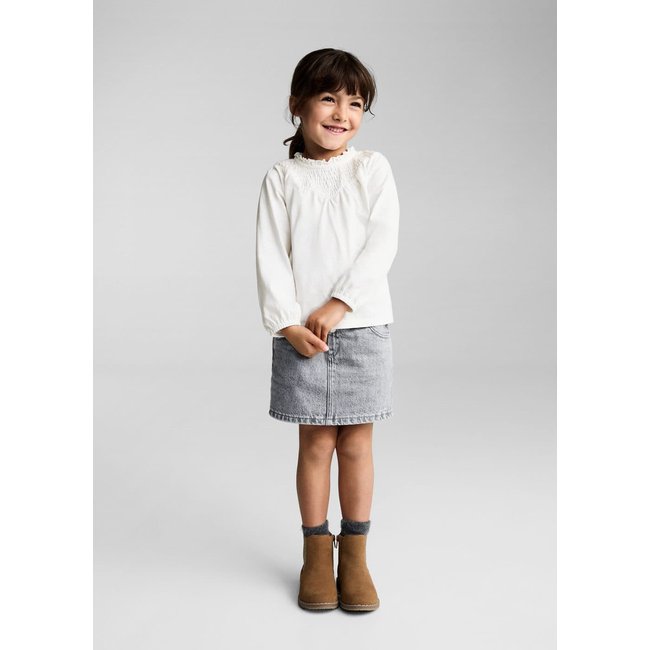 T-shirt col froncé blanc cassé <span itemprop=