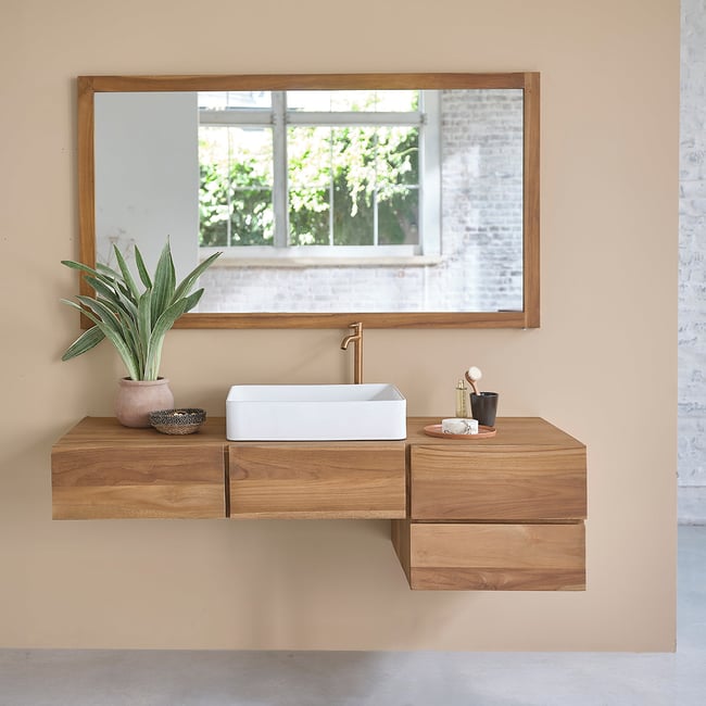 Meuble de salle de bain en teck massif 145 cm  MILAN Couleur naturel <span itemprop=