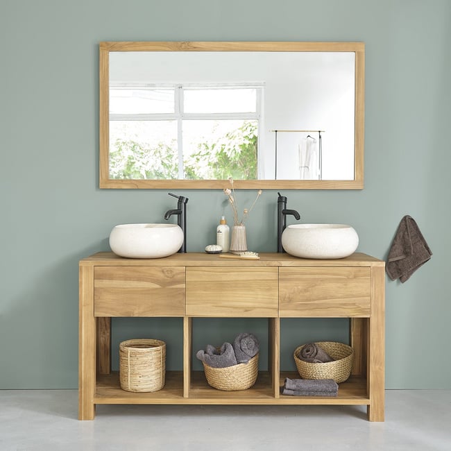 Meuble de salle de bain en teck massif 145 cm  NOA Couleur naturel <span itemprop=