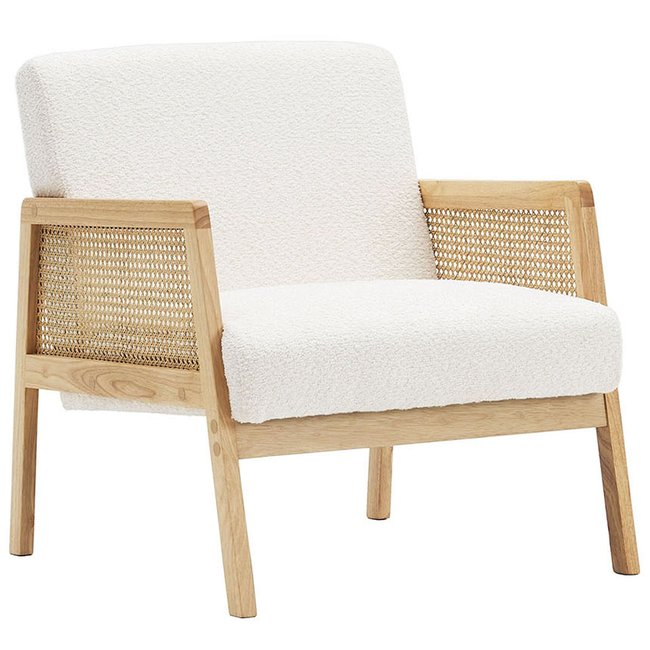 Fauteuil en cannage et tissu bouclé - MANI - HOMIFAB