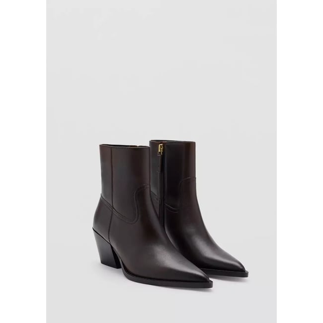 Bottine bout en cuir chocolat <span itemprop=