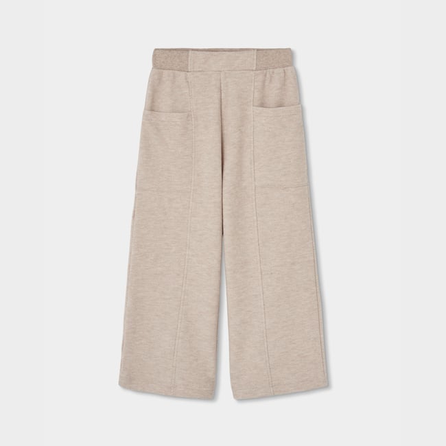 Pantalon fille en maille wide leg beige <span itemprop=