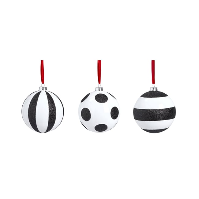 Set de 3 boules décoratives de noël à motif en verre D8 NOËL Couleur noir <span itemprop=