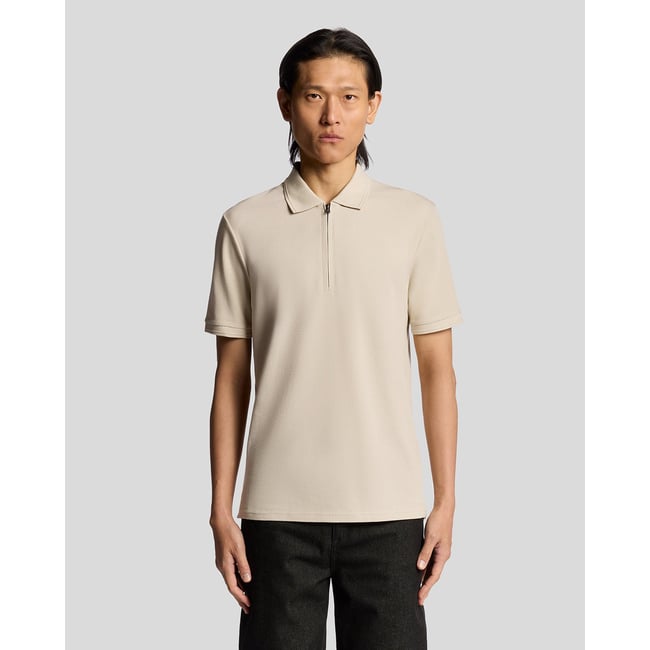 Polo ottoman demi-zippé gris taupe <span itemprop=