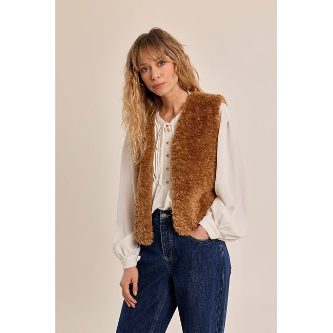 Mouwloos vest in sherpa <span itemprop=