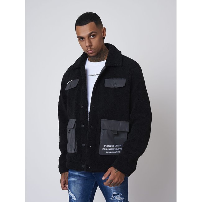 Veste effet laine peau de mouton noir <span itemprop=