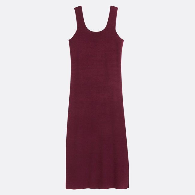 Robe longue ajustée, sans manches rouge bordeaux <span itemprop=
