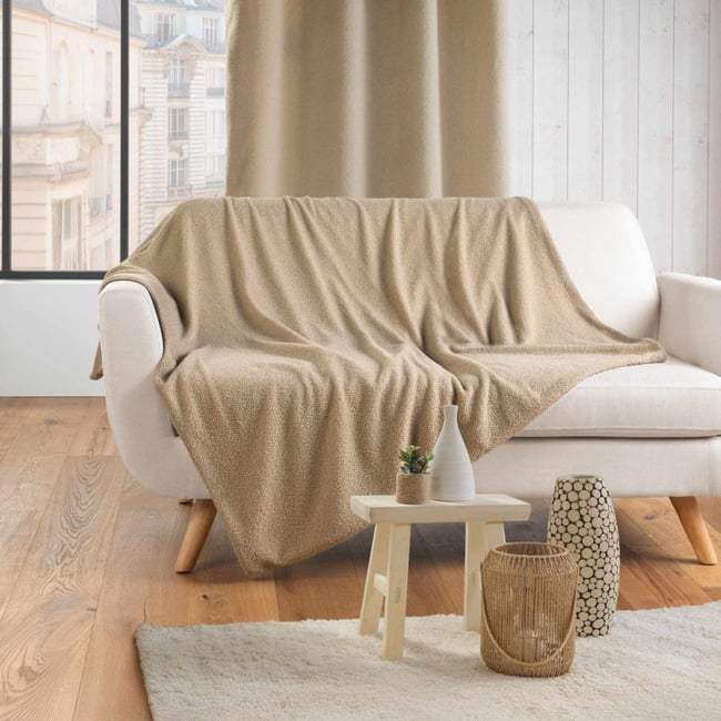 Plaid Xxl 220x240 En Bouclette Coloris Beige beige <span itemprop=