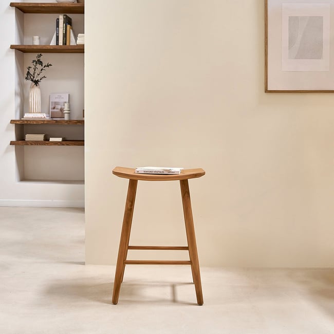Tabouret de bar en teck massif  AMBRE Couleur naturel <span itemprop=