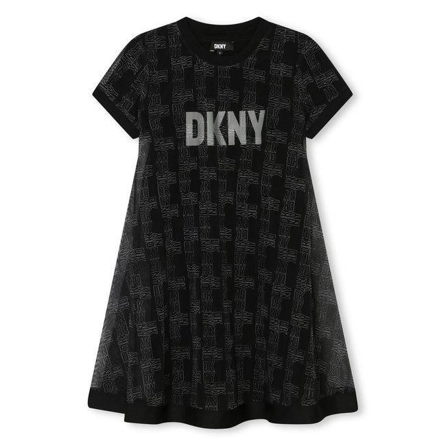 Robe 2 en 1 à manches courtes noir blanc <span itemprop=