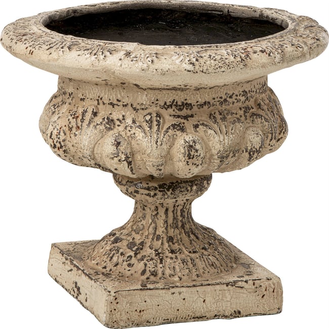 Cache-pot en résine esprit antique Couleur blanc cassé patiné <span itemprop=