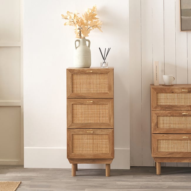 Hedrik Tall Rattan 3-Drawer Unit, natural rattan, SO'HOME